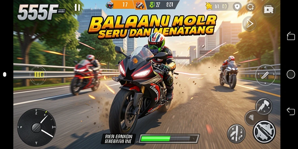Gameplay seru dengan balap motor yang mendebarkan.