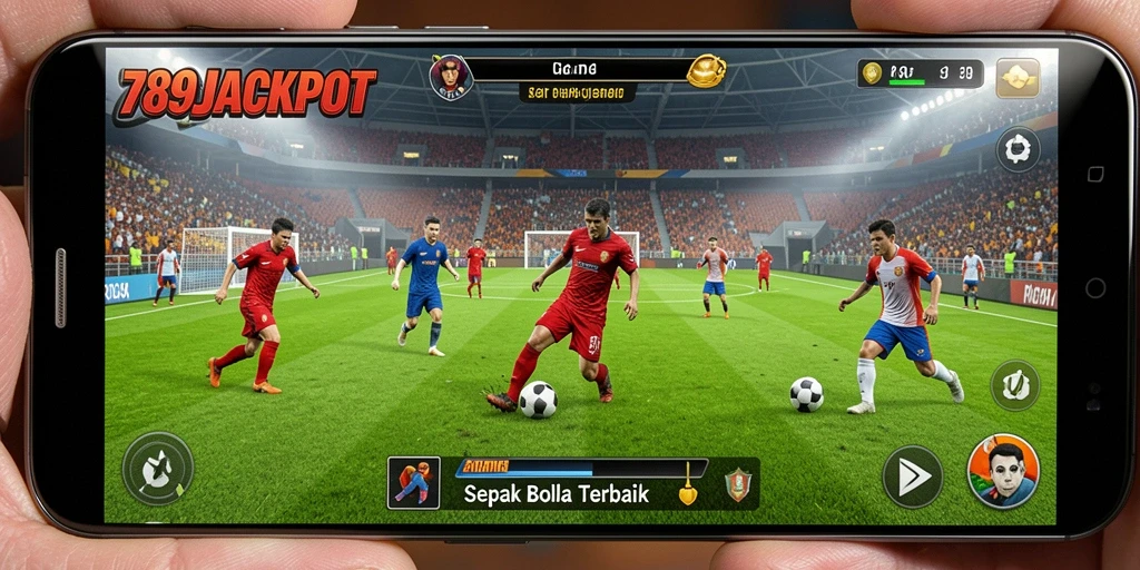 Screenshot utama 789JACKPOT menampilkan aksi mendebarkan dari permainan sepak bola.