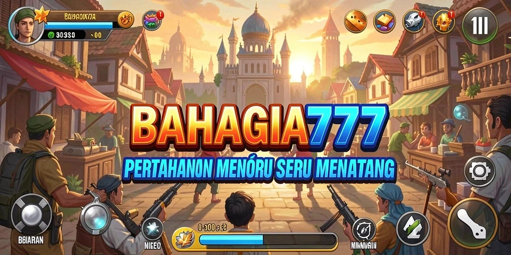 Tampilan menara dan strategi seru dalam BAHAGIA777.