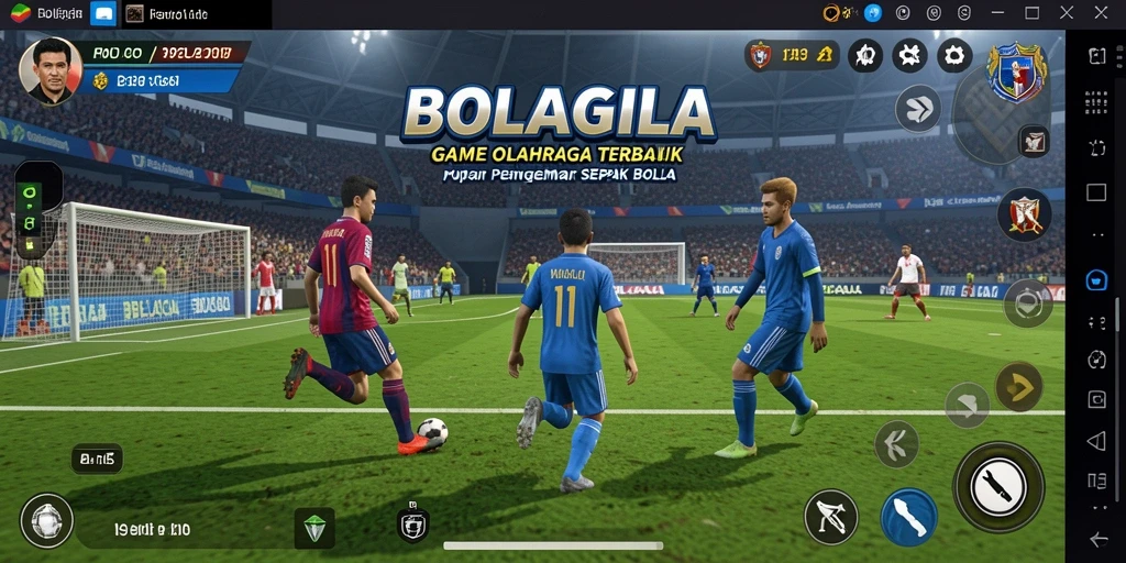 Screenshot gameplay BOLAGILA menampilkan aksi sepak bola yang mendebarkan.
