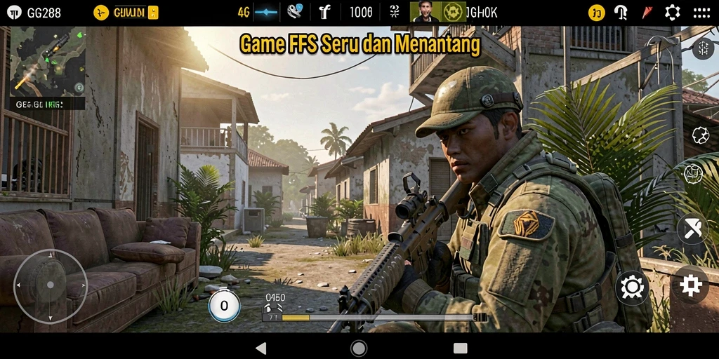 Screenshot GG288 menampilkan aksi menegangkan dalam pertempuran FPS.