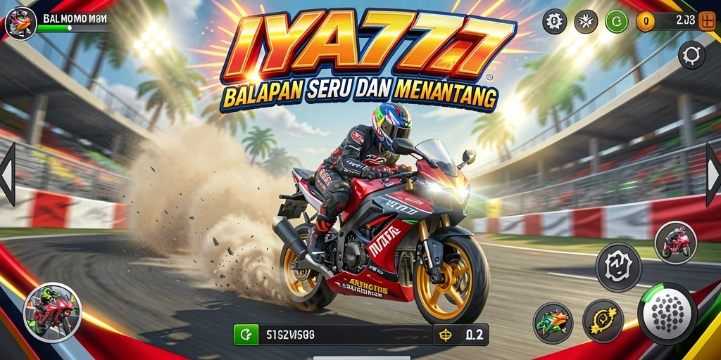 Gameplay IYA777 dengan tampilan trek balap yang seru dan mendebarkan.