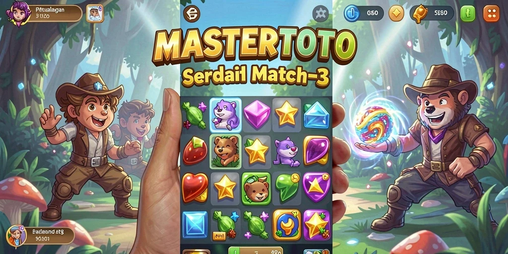 Screenshot menunjukkan keseruan permainan Match-3 dengan efek visual yang menarik.
